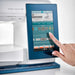 8-inch color touchscreen on Husqvarna Viking Designer Sapphire 85 sewing machine displaying JoyOS Advisor sewing and embroidery interface