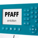 Teal control panel with 'PFAFF ambition' branding on a white background