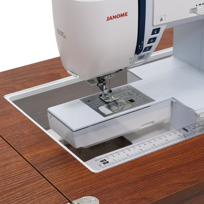 Arrow Alice Sewing Cabinet in Teak 205 acrylic insert and sewing machine platform creating a flush sewing surface
