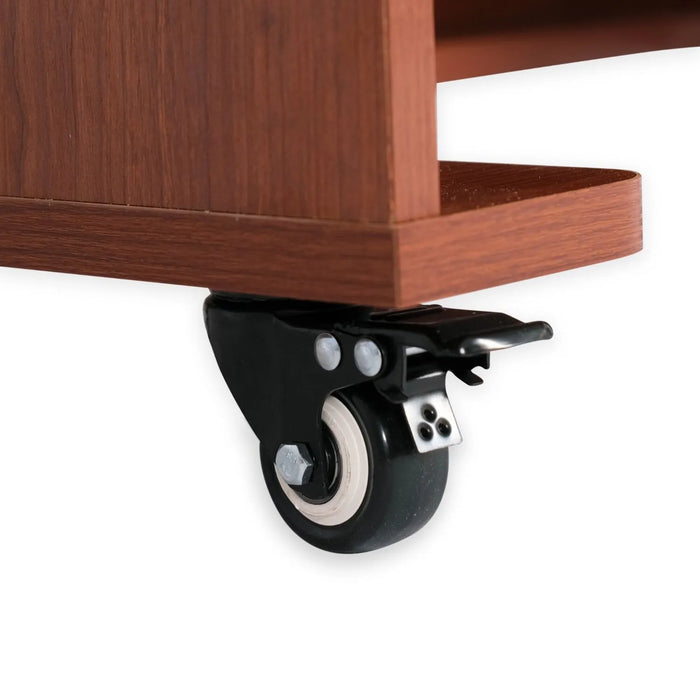 Heavy-duty locking caster wheel on Arrow Alice Sewing Cabinet in Teak 205 for stability and smooth mobility