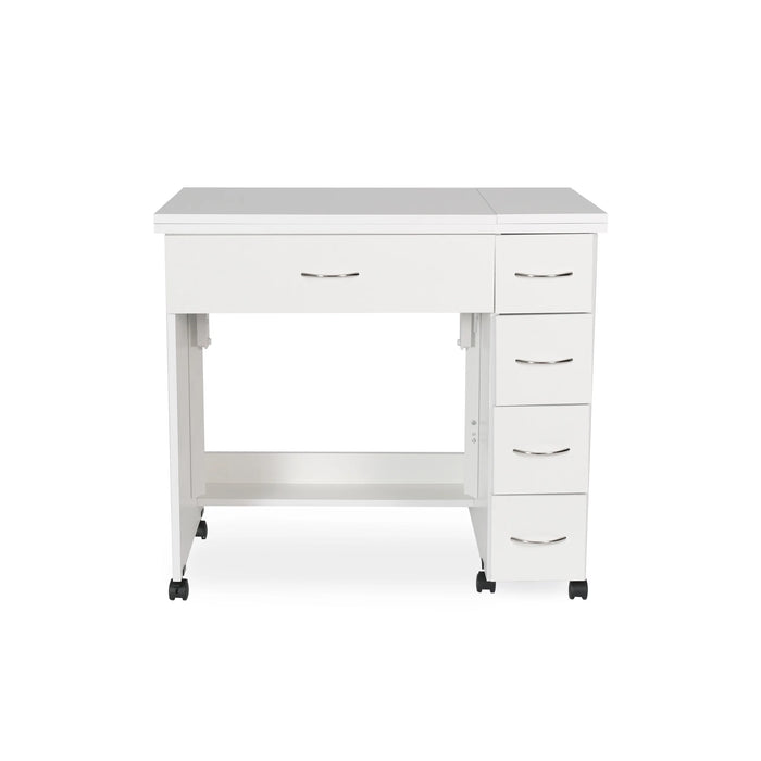 Arrow Alice 211 Sewing Cabinet in White shown closed with compact storage design and pull-out drawers