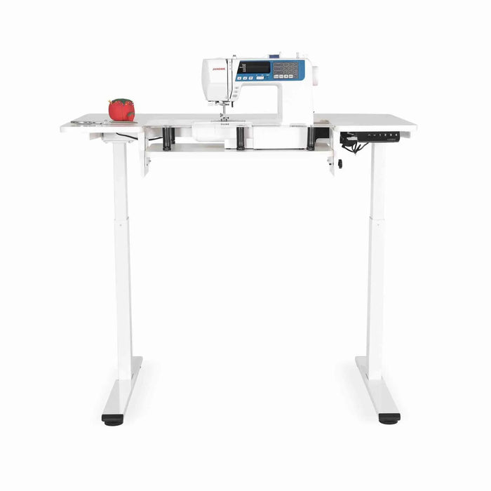 Arrow Eleanor 691 sewing table with sewing machine shown in elevated standing mode for ergonomic sewing.