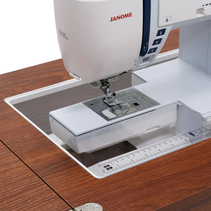 Arrow Harriet Sewing Cabinet acrylic sewing insert creating a flush sewing surface with a Janome sewing machine.