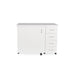 Arrow Harriet 311 White Sewing Cabinet shown closed with smooth white finish and four storage drawers on locking casters.