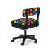 Arrow Bright Buttons Hydraulic Sewing Chair – rear angle view showing multicolor button print fabric, sturdy construction, and smooth-rolling caster wheels.
