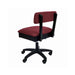 Arrow Madame Scarlet Hydraulic Sewing Chair – rear angle view showing rich red woven fabric, supportive backrest, and smooth-rolling caster wheels.