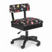 Arrow Cat’s Meow Hydraulic Sewing Chair Black – front angle view showing colorful cat-pattern upholstery, ergonomic backrest, and five-star swivel base.