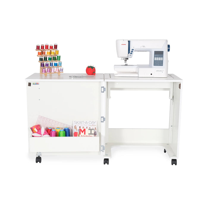 Arrow Judy Sewing Cabinet 101 in White featuring spacious sewing surface and machine platform ready for quilting or crafting.