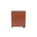Closed Arrow Judy 105 Sewing Cabinet in Teak finish featuring compact design, locking casters, and wood-grain exterior.