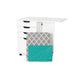 Arrow Sewing Kiwi Storage Cabinet in gray with removable ironing board cover and included cutting mat displayed beside the fold-out workstation.