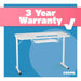 Arrow Sewing Gidget I Sewing Table 601 promotional image highlighting included 3-year manufacturer warranty.