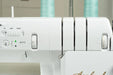 Close-up of Baby Lock Applaud BLP6 stitch adjustment controls and threading system for precision top cover stitching.