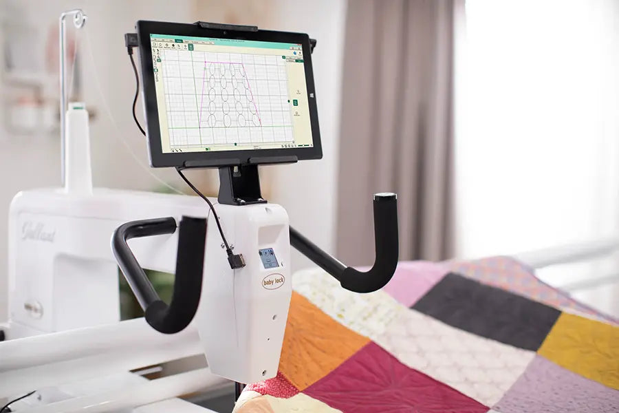 Baby Lock Gallant BLGT15 long arm quilting machine with Pro-Stitcher Lite automation touchscreen for guided quilting.