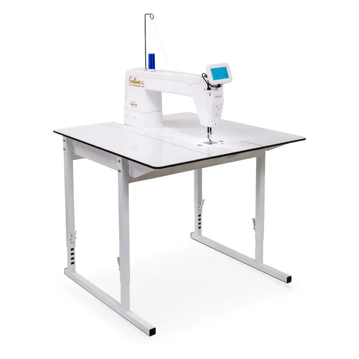 Baby Lock Gallant XL Stationary 18-Inch Longarm Quilting Machine on adjustable table for home quilting and sewing studios.