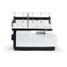 White and black machine with a grid pattern on a white background