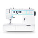 White sewing machine with digital display on a white background