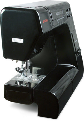 Left angle view of Janome HD-3000BE Black Edition heavy-duty mechanical sewing machine