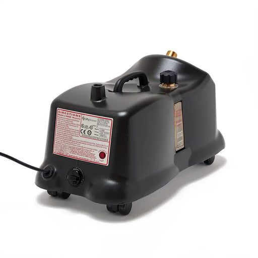 Rear view of Jiffy Pro-Line SteamBlade J-4000SB showing boiler tank, fittings, and caster-mounted base