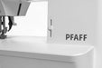 Sewing machine with 'PFAFF' branding on a white background