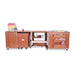 Kangaroo Aussie Sewing Cabinet in Teak K8605 displaying hydraulic sewing machine lift lowered inside cabinet for storage mode.