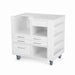 Kangaroo Ava Embroidery Cabinet 93018 empty cabinet view, highlighting open storage cubbies, full-extension drawers, and side thread spool racks for sewing organization.