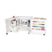 Wallaby Electric Sewing Cabinet in White displaying dual rail lift lowered with sewing machine stored inside.