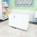 Wallaby Dual Rail Electric Sewing Cabinet in White fully closed for compact storage in sewing studio.
