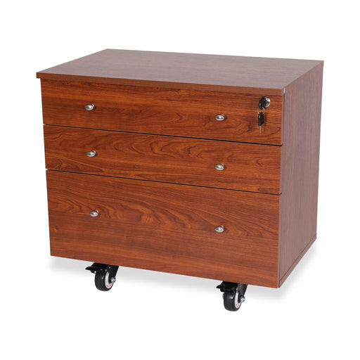 Kangaroo Joey Storage Cabinet in Teak K7805 with three drawers and locking top drawer on heavy-duty casters for sewing and craft studio organization.
