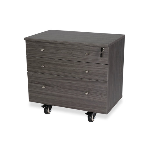 Kangaroo Joey Storage Cabinet in Gray K7807 with three drawers, locking top drawer, and rolling casters for sewing and craft studio organization.