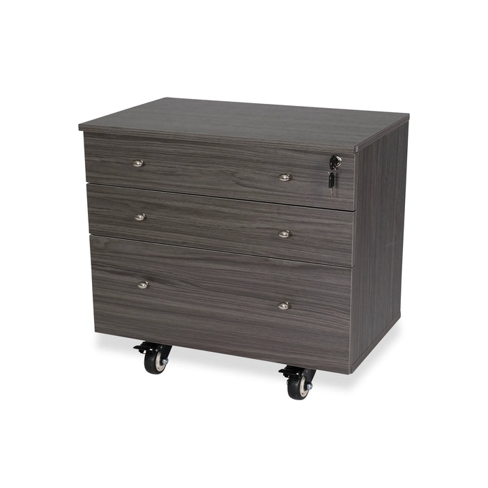 Kangaroo Joey Storage Cabinet in Gray K7807 with three drawers, locking top drawer, and rolling casters for sewing and craft studio organization.