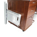 Side-mounted embroidery arm storage on Sydney Lite sewing cabinet with secure holding brackets and easy-access design.
