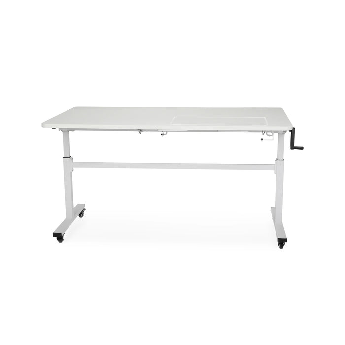 Kangaroo Tasmanian SP height-adjustable sewing and craft workstation in white with closed platform, large cutting surface for sewing rooms