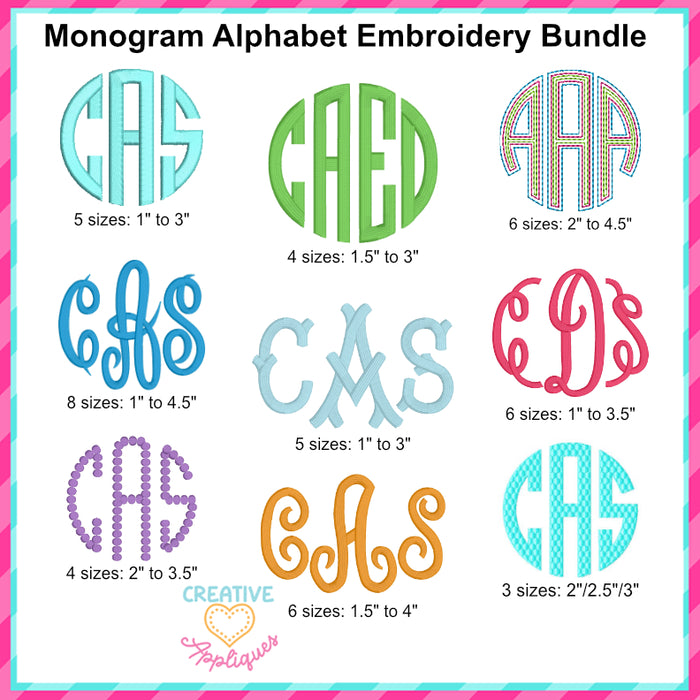 Creative Appliques Monogram Alphabet Embroidery Font Set - Stitch It Int. Exclusive