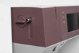 Close-up of a kitchen appliance with control knobs and display on a white background