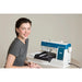 User operating Pfaff Creative Expect 350 embroidery machine stitching custom design on fabric