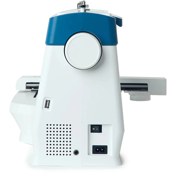 Rear view of Pfaff Creative Expect 350 sewing and embroidery machine showing ports and controls