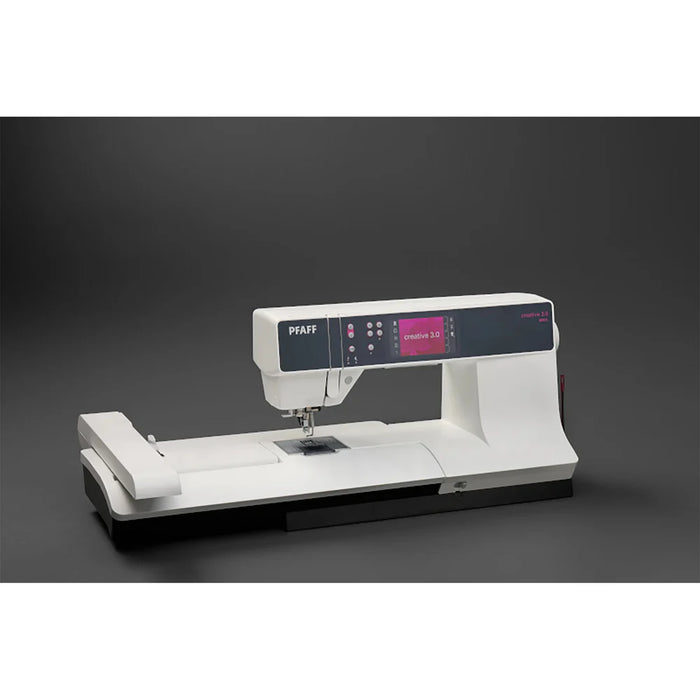Sewing machine with digital display on a dark background