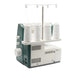 Medical device with roll holders and an IV stand on a white background
