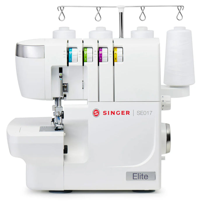 SINGER SE017 Elite overlock serger sewing machine front view showing compact design and professional 2-3-4 thread capability
