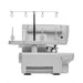 SINGER S0100 overlock serger rear view showing thread stand, spool holders, and compact home sewing machine design