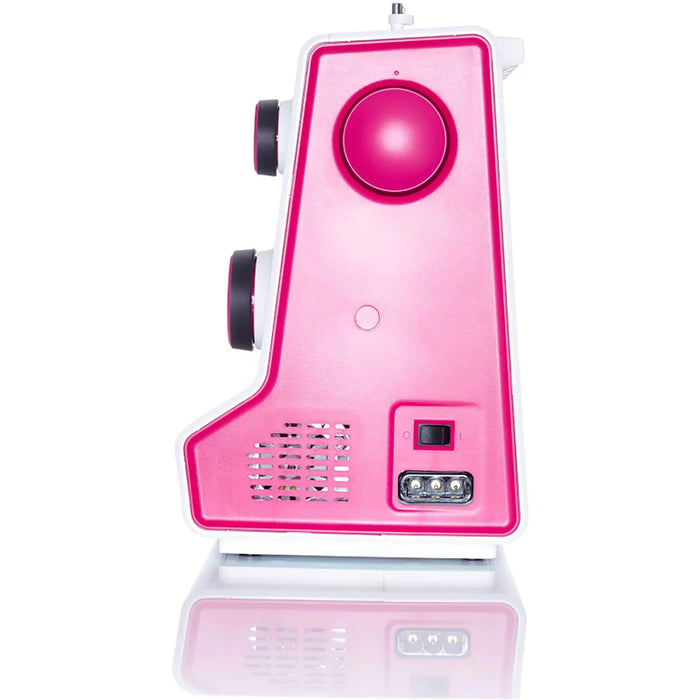 Pink and white electronic device on a white background