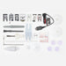 Husqvarna Viking Topaz 55Q sewing machine accessories including presser feet, bobbins, needles, tools, and power cable