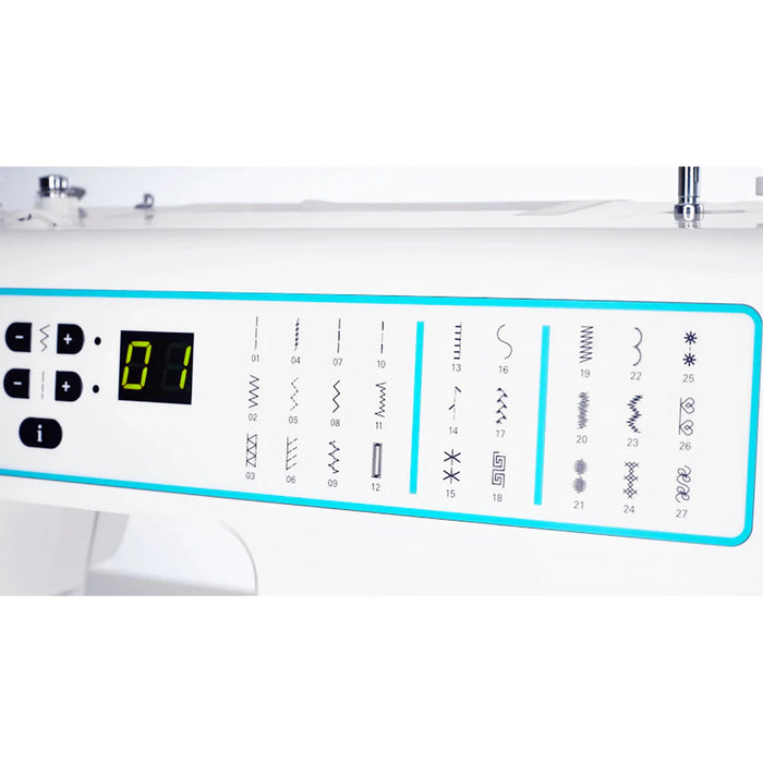 Control panel of a medical device with digital display and various buttons on a white background